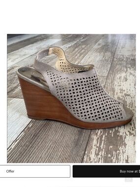 Coach Taupe Suede Laser-Cut Slingback Wedge Sandals Sz 8